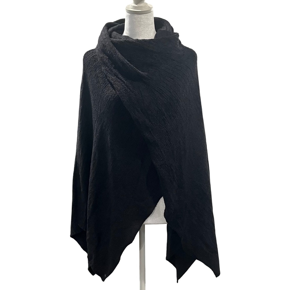 Barefoot Dreams CozyChic Lite Wide‎ Rib Travel Wrap Black Asymmetrical Poncho OS